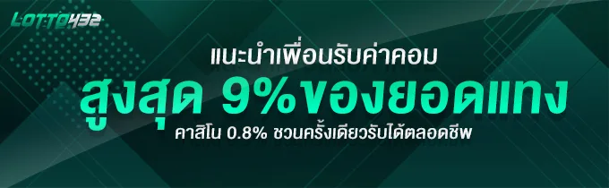 แนะนำเพื่อนมาร่วมสนุกกับเรารับโบนัสทันที 0.8% - 9% ของยอดแทงเพื่อน ชวนครั้งเดียวรับได้ตลอดชีวิต!!!